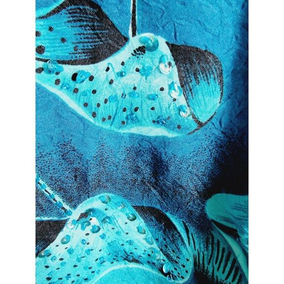 Surface L Vintage Tank Dress Blue Sea Life Beaded Satiny Feel India Large - Picture 4 of 7